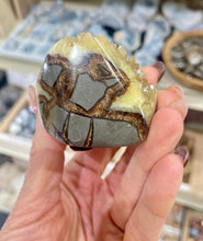 Load image into Gallery viewer, Septarian shaped and polished with crystal interior cavity