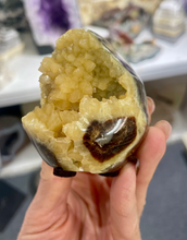 Load image into Gallery viewer, Septarian shaped and polished with crystal interior cavity