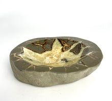 Load image into Gallery viewer, Septarian nodule hand carved and polished into a stunning geo decor bowl
