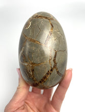 Load image into Gallery viewer, Septarian Nodule shaped into an Egg with rare barite crystal inside