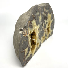 Load image into Gallery viewer, Septarian Bookend with beautiful Calcite Crystal hollow and Fossil Imprints