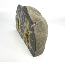 Load image into Gallery viewer, Septarian Bookend with beautiful Calcite Crystal hollow and Fossil Imprints