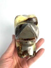 Load image into Gallery viewer, Septarian geode shaped and polished into a long neck bear