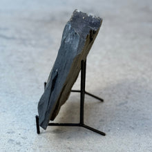 Load image into Gallery viewer, Decorative slate stone on a black stand against a light gray background
