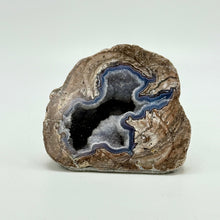 Load image into Gallery viewer, Cut and Polished Dugway Geode with a deep hollow cavity filled with quartz crystals.

