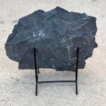 Load image into Gallery viewer, dark grey shale stone on a stand against a light gray background

