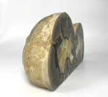 Load image into Gallery viewer, Septarian bookend side view made from a cut and polished Utah septarian nodule
