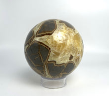 Load image into Gallery viewer, Utah septarian geode sculpted into a unique, one-of-a-kind stunning sphere.
