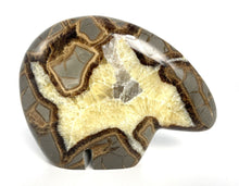 Load image into Gallery viewer, Utah Septarian geode composed of calcite, aragonite and limestone carved and polished into a zuni bear
