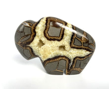 Load image into Gallery viewer, Utah Septarian geode composed of calcite, aragonite and limestone carved and polished into a stunning buffalo
