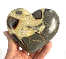 Load image into Gallery viewer, Utah Septarian Geode Heart sculpted and polished from a Septarian geode with a stunning calcite, aragonite and limestone pattern
