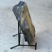 Load image into Gallery viewer, Geological shale side view sample on a stand against a neutral background
