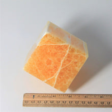 Load image into Gallery viewer, 3 inch calcite cube with ruler showing size
