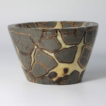 Load image into Gallery viewer, Septarian Bowl all polished showing aragonite, limestone and calcite pattern
