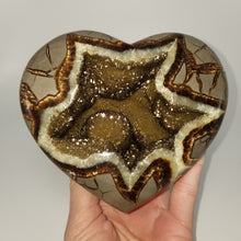 Load image into Gallery viewer, Septarian Geode formed into a Septarian 3D Heart with stunning dark Calcite Crystals
