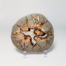 Load image into Gallery viewer, Septarian Slab cut from a Septarian Nodule Geode on an acrylic clear display stand
